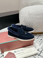 LP Summer Charms Walk Loafers In Deep Blue Suede With Rabbit Fur Lining 985643