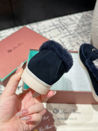 LP Summer Charms Walk Loafers In Deep Blue Suede With Rabbit Fur Lining 985643