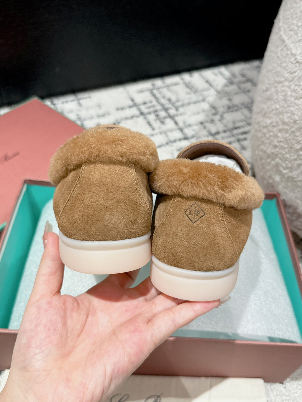 LP Summer Charms Walk Loafers In Brown Peanut Suede With Rabbit Fur Lining 985645
