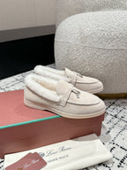 LP Summer Charms Walk Loafers In White Suede With Rabbit Fur Lining 985649