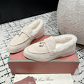 LP Summer Charms Walk Loafers In White Suede With Rabbit Fur Lining 985649