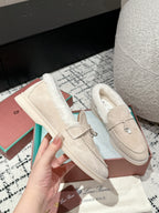 LP Summer Charms Walk Loafers In Light Beige Mix White Suede With Rabbit Fur Lining 985650