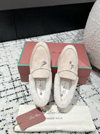 LP Summer Charms Walk Loafers In Light Beige Mix White Suede With Rabbit Fur Lining 985650