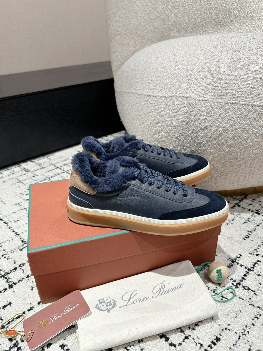 LP Tennis Walk Sneaker In Charcoal Blue Lambskin Lined With Wool Fleece 985658