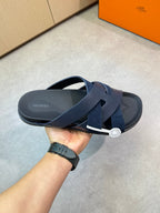 HM Men's Kazimir Slide Navy Blue Calfskin Suede 603171