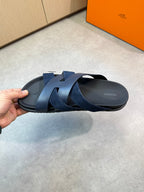 HM Men's Kazimir Slide Navy Blue Calfskin Suede 603171