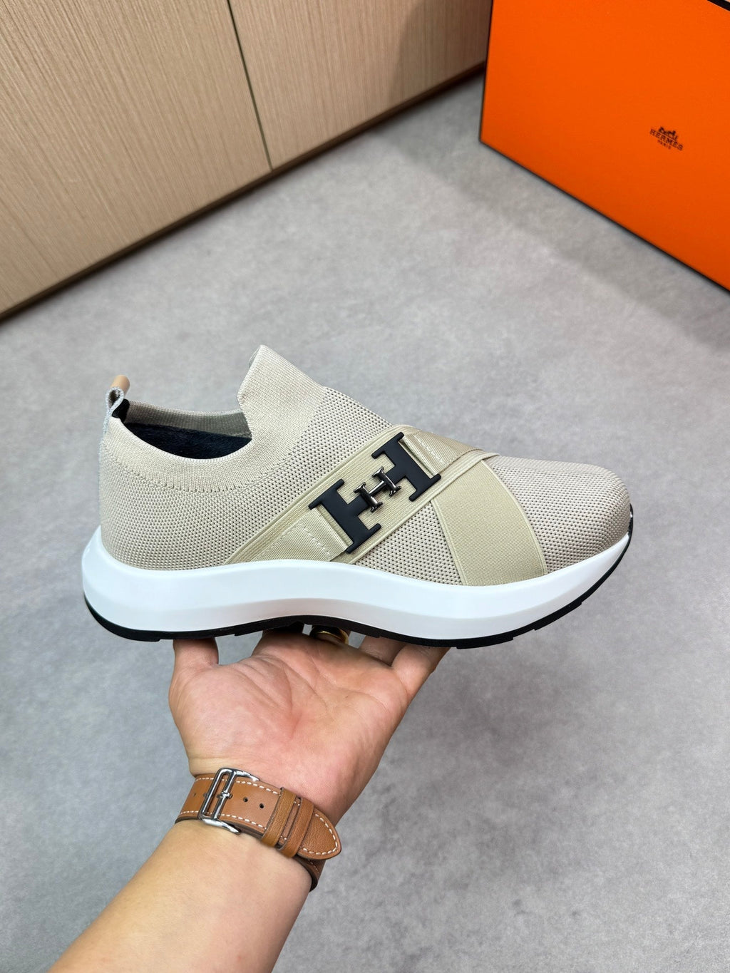 HM Men's Slip on Sneaker Beige Knitted Fabric 643378