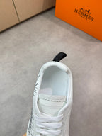 HM Men's Bouncing Sneaker White Black Calfskin Suede 696022