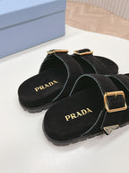 Double Buckle Strap Slides 20 Black Suede