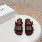 PRA CROCODILE MOTIF SLIDES SANDALS WINE CALFSKIN