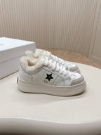 CD Dior Star Platform Sneaker Fleece Lining White Lambskin And Suede