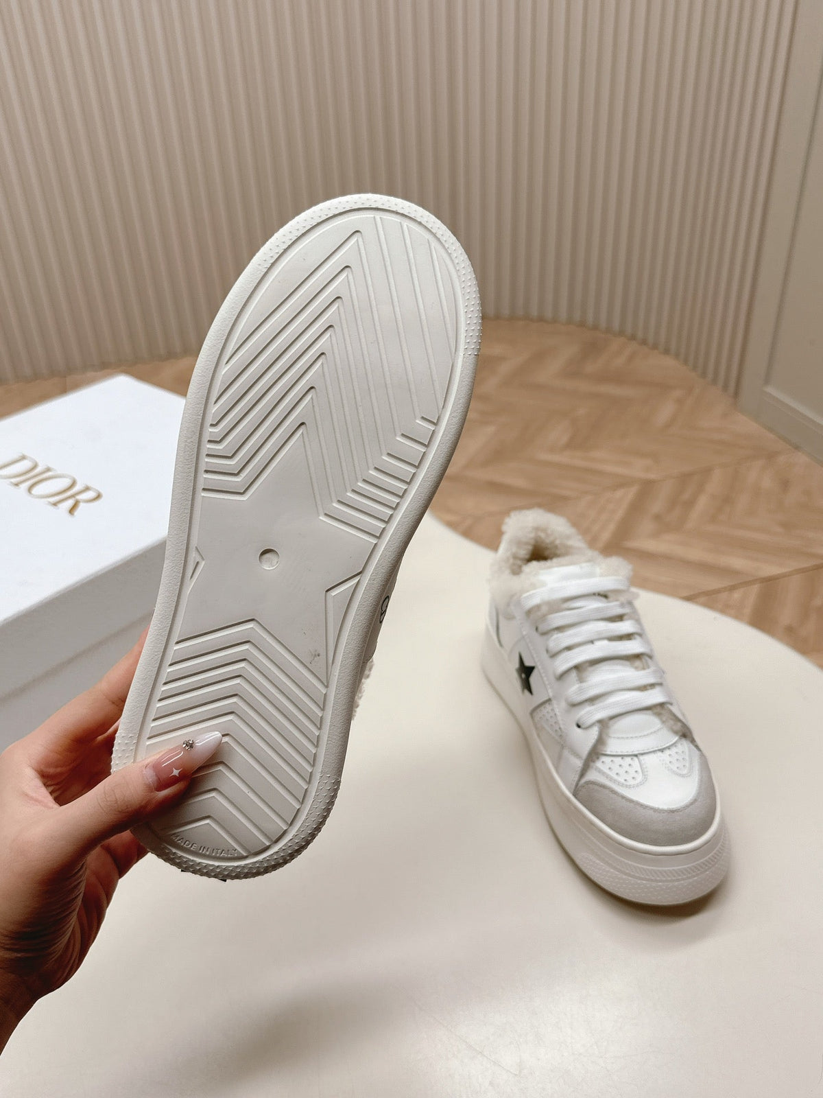 CD Dior Star Platform Sneaker Fleece Lining White Lambskin And Suede