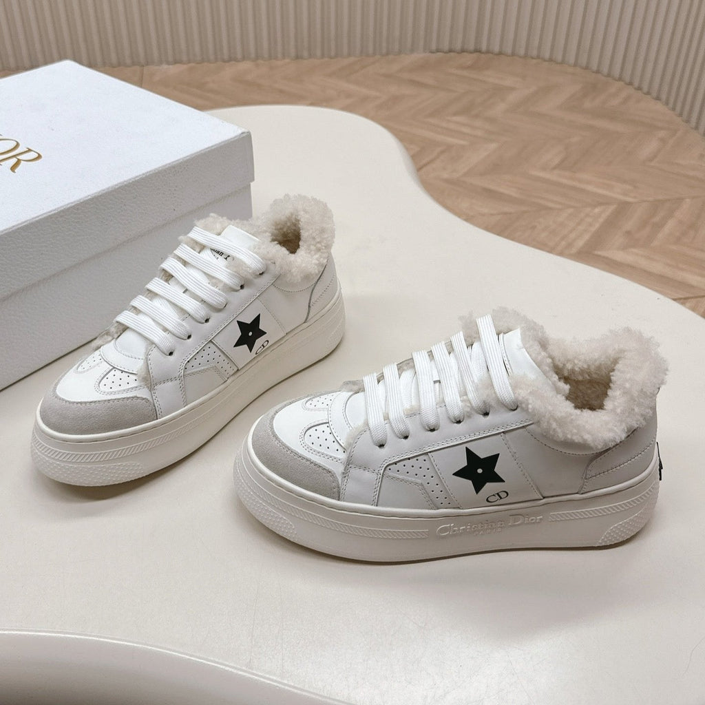 CD Dior Star Platform Sneaker Fleece Lining White Lambskin And Suede