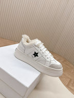 CD Dior Star Platform Sneaker Fleece Lining White Lambskin And Suede