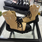 CC Combat Boots Dark Beige Black Quilted Lambskin 944575