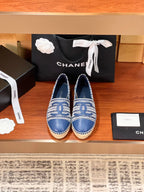 cc espadrilles white blue woolen cloth blue lambskin