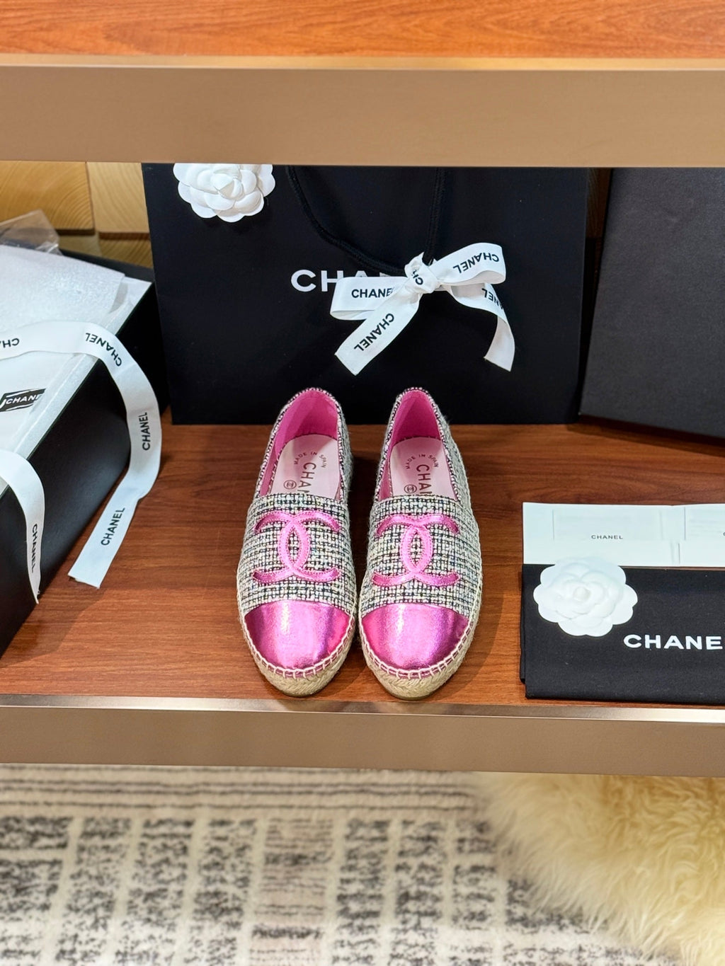 CC 25 Espadrilles Logo Pink Fabric Sheepskin 310157