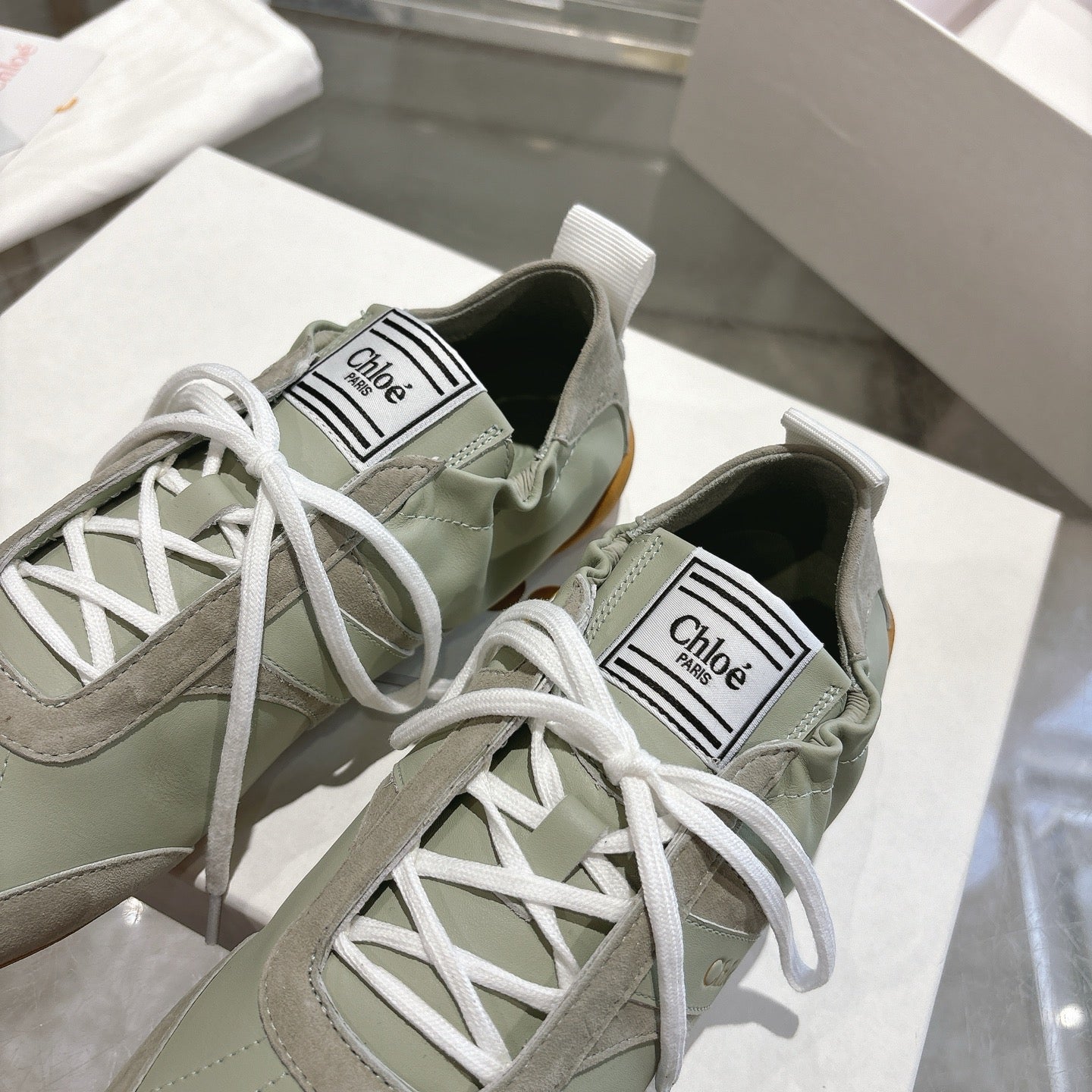 Chloe ballet flat casual shoes light sage green cowhide 518813