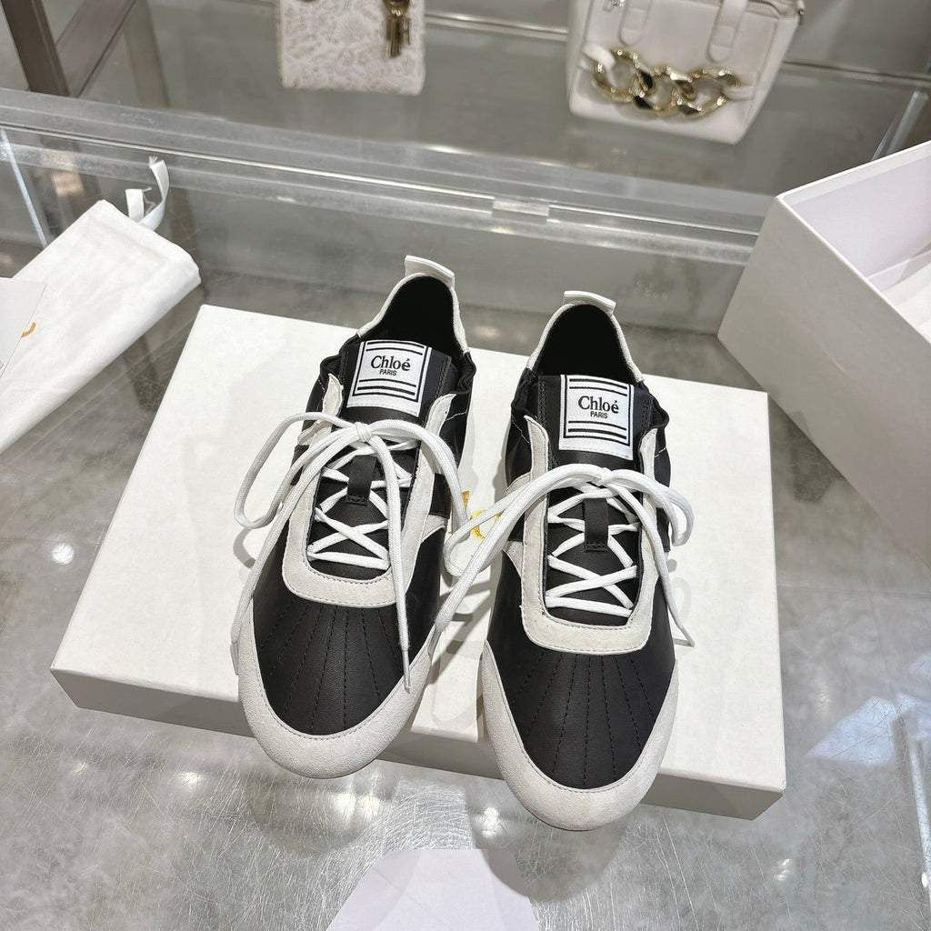 Chloe ballet flat casual shoes black white cowhide 518814