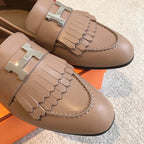 Royal Loafer Brown Calfskin With Fringe Detail And Silver Signature Buckle 509409