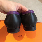 Royal Loafer Black Mix Purple and White Calfskin With Fringe Detail And Black Signature Buckle 509413