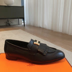 Royal Loafer Black Calfskin With Fringe Detail And Silver Signature Buckle 509415