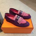 Royal Loafer Purple Mix Pink Suede Calfskin With Fringe Detail And Silver Signature Buckle 509437