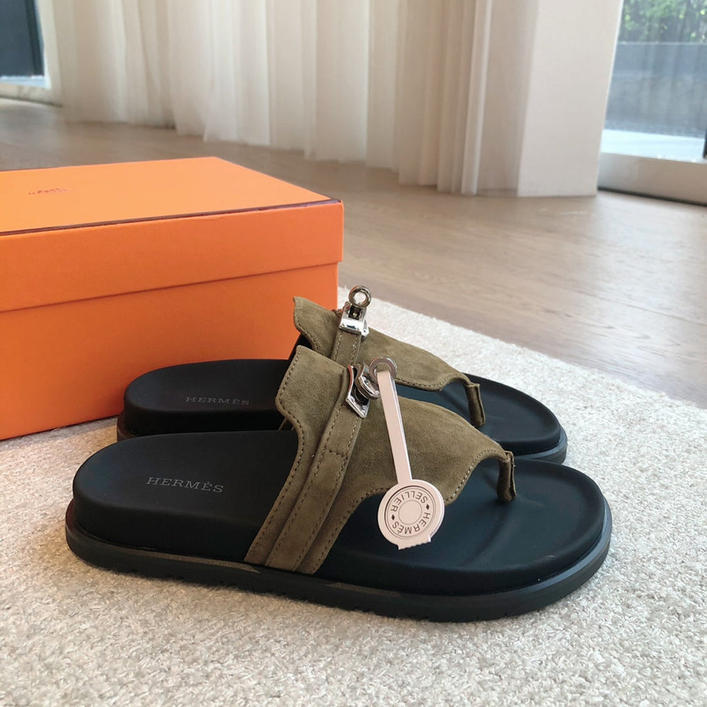 Empire Sandal Black Lambskin Pine Suede Goatskin