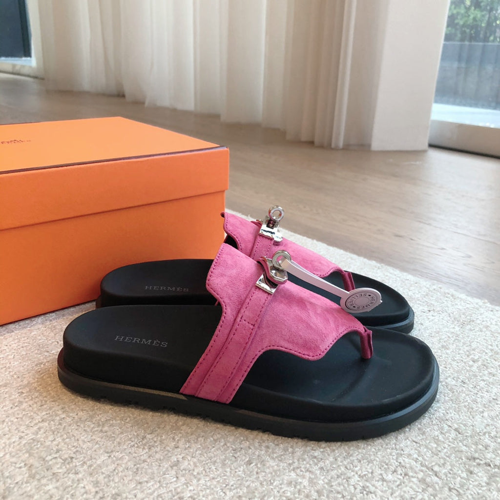 Empire Sandal Black Lambskin Hot Pink Suede Goatskin
