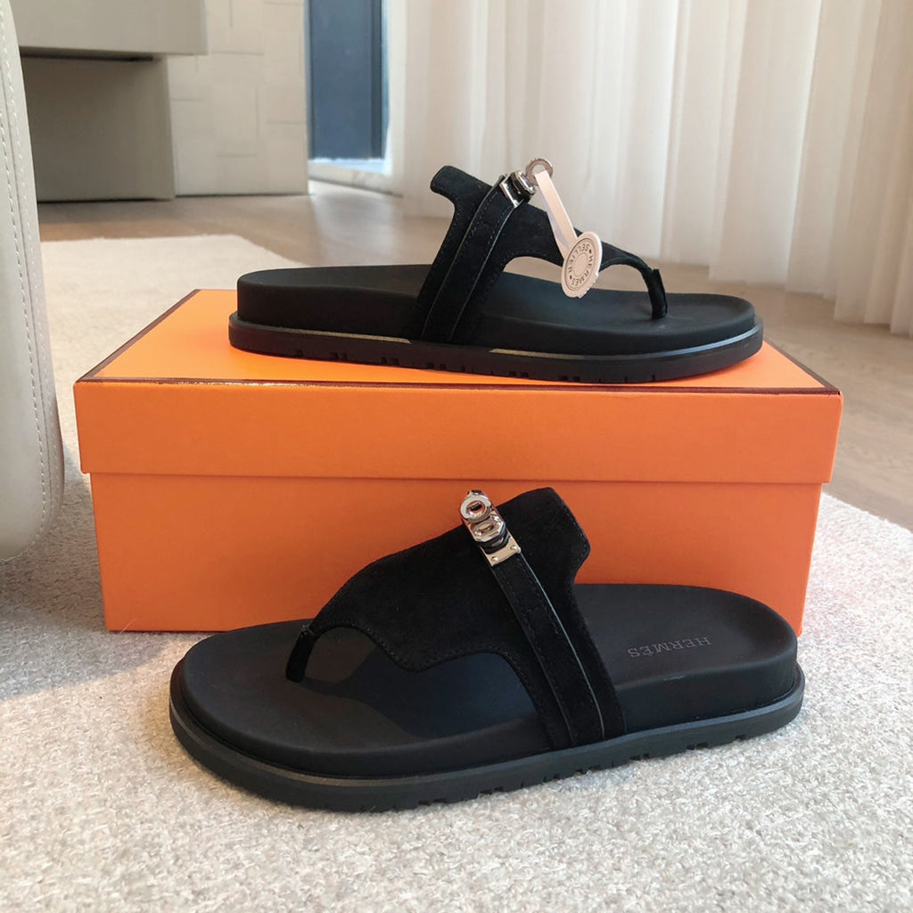 Empire Sandal Black Lambskin Suede Goatskin