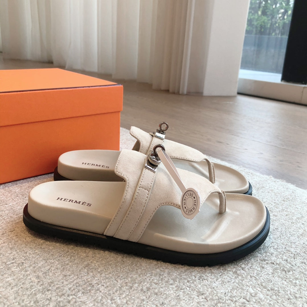 Empire Sandal Ivory Lambskin Suede Goatskin