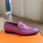 Paris Loafer Crocodile Pattern Purple Calfskin With Silver Signature Buckle 734375