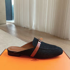HM OZ Mule Denim Black Brown Cowhide 756853