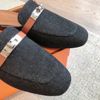 HM OZ Mule Denim Black Brown Cowhide 756853