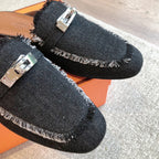 HM OZ Mule Denim Black Cowhide 756855