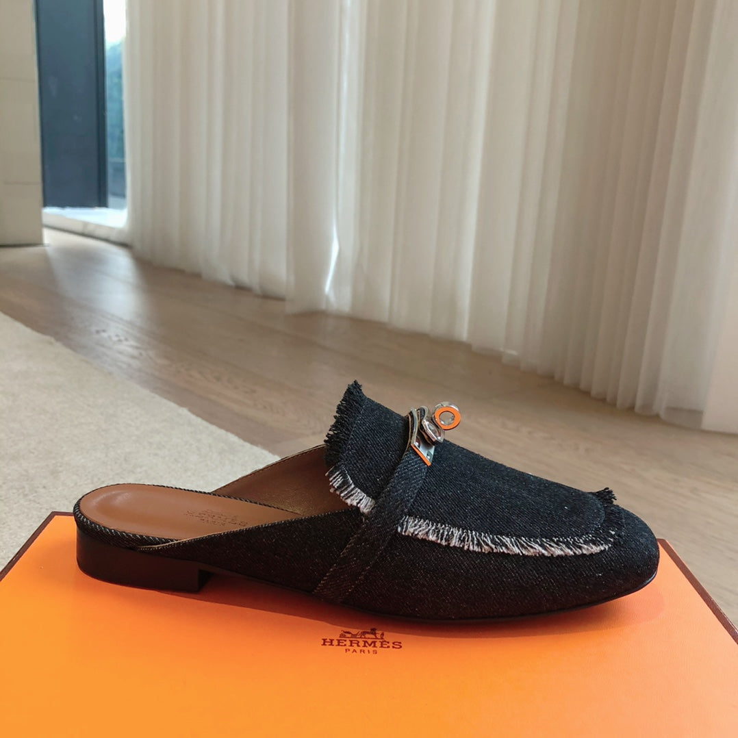 HM OZ Mule Denim Black Cowhide 756855