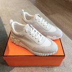HM Bouncing Sneakers White Grey Suede Embossed Sheepskin 705790