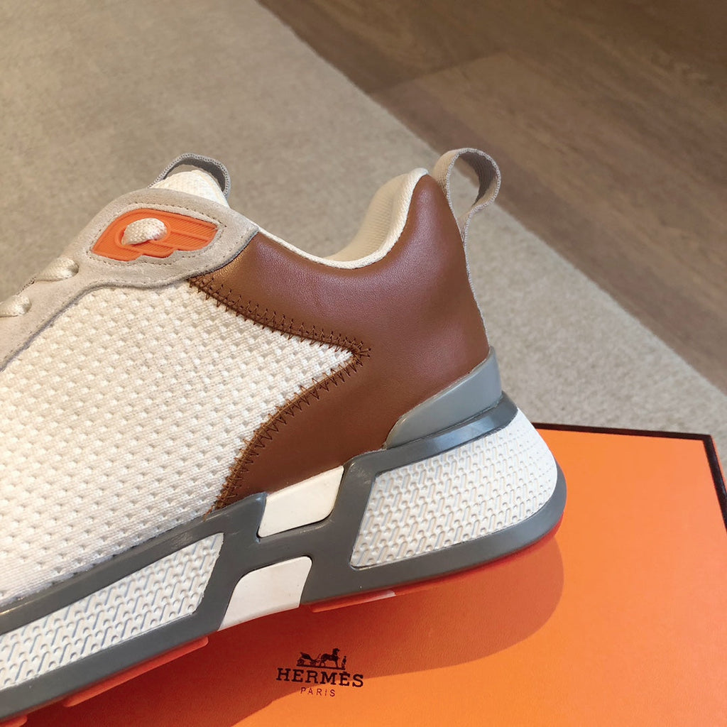 HM Heros Sneaker In White Grey Mix Brown Orange Calfskin And Mesh Fabric 970869