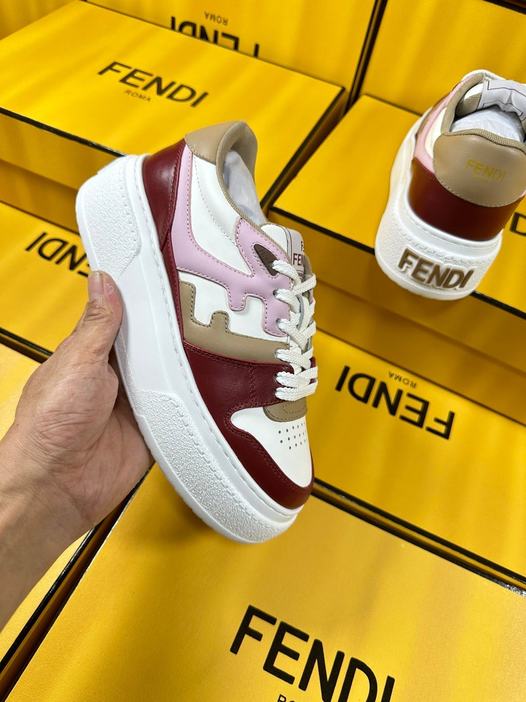 FENDI THICK- ED SNEAKER IN COLORFUL LAMBSKIN