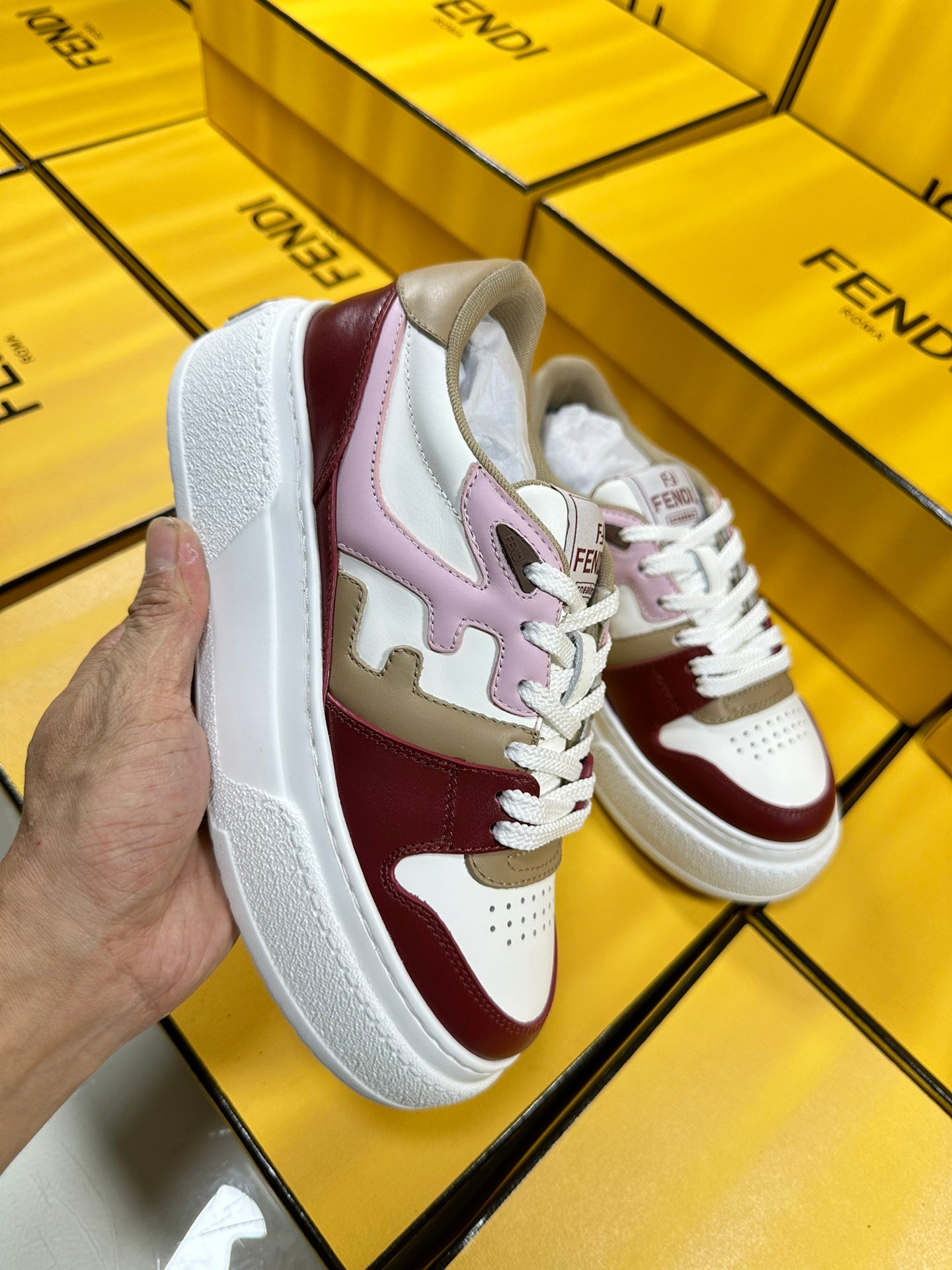 FENDI THICK- ED SNEAKER IN COLORFUL LAMBSKIN