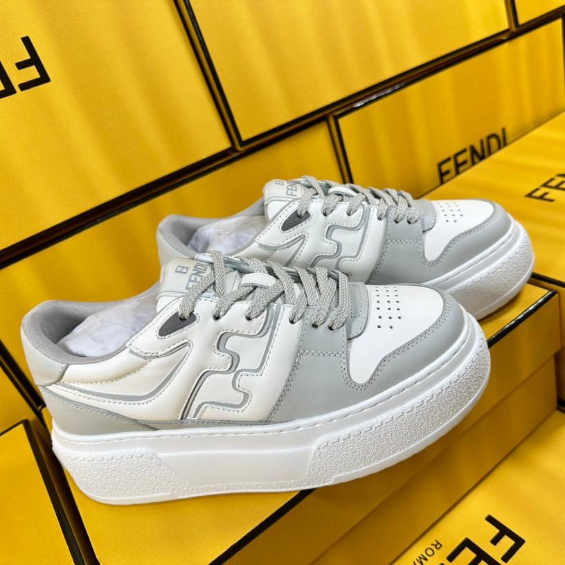FENDI THICK- ED SNEAKER IN WHITE MIX GREY LAMBSKIN