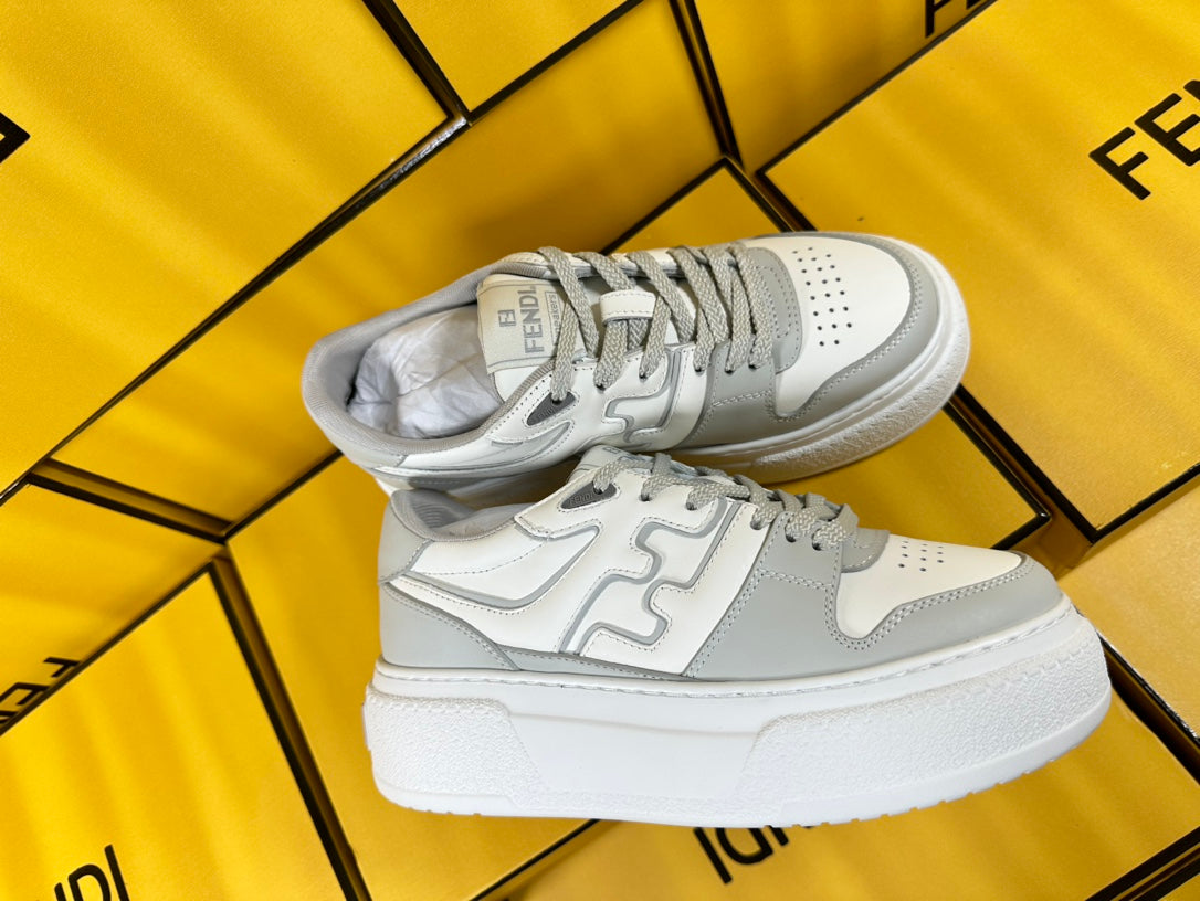 FENDI THICK- ED SNEAKER IN WHITE MIX GREY LAMBSKIN