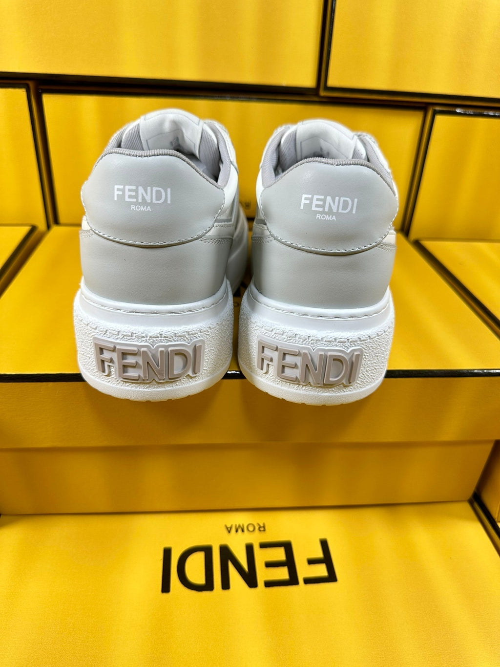 FENDI THICK- ED SNEAKER IN WHITE MIX GREY LAMBSKIN