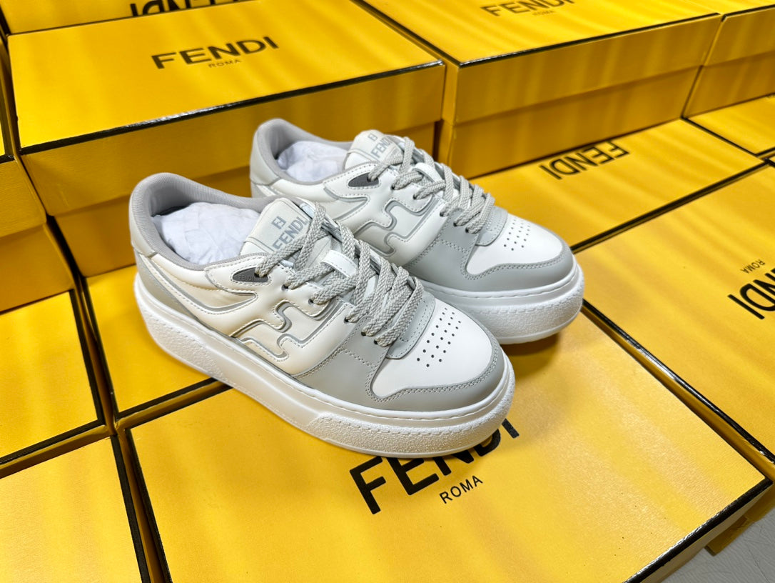 FENDI THICK- ED SNEAKER IN WHITE MIX GREY LAMBSKIN