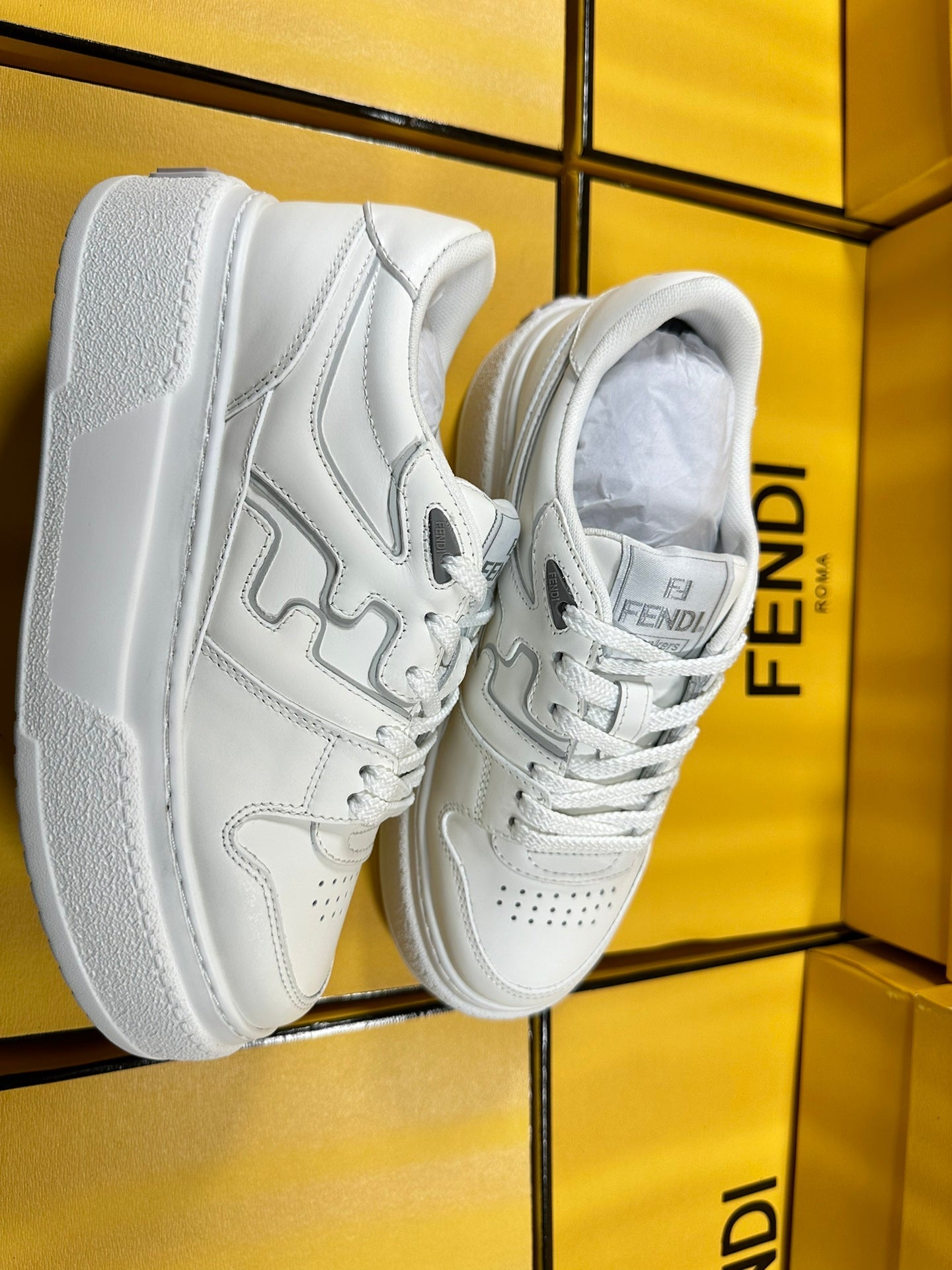 FENDI THICK- ED SNEAKER IN WHITE LAMBSKIN