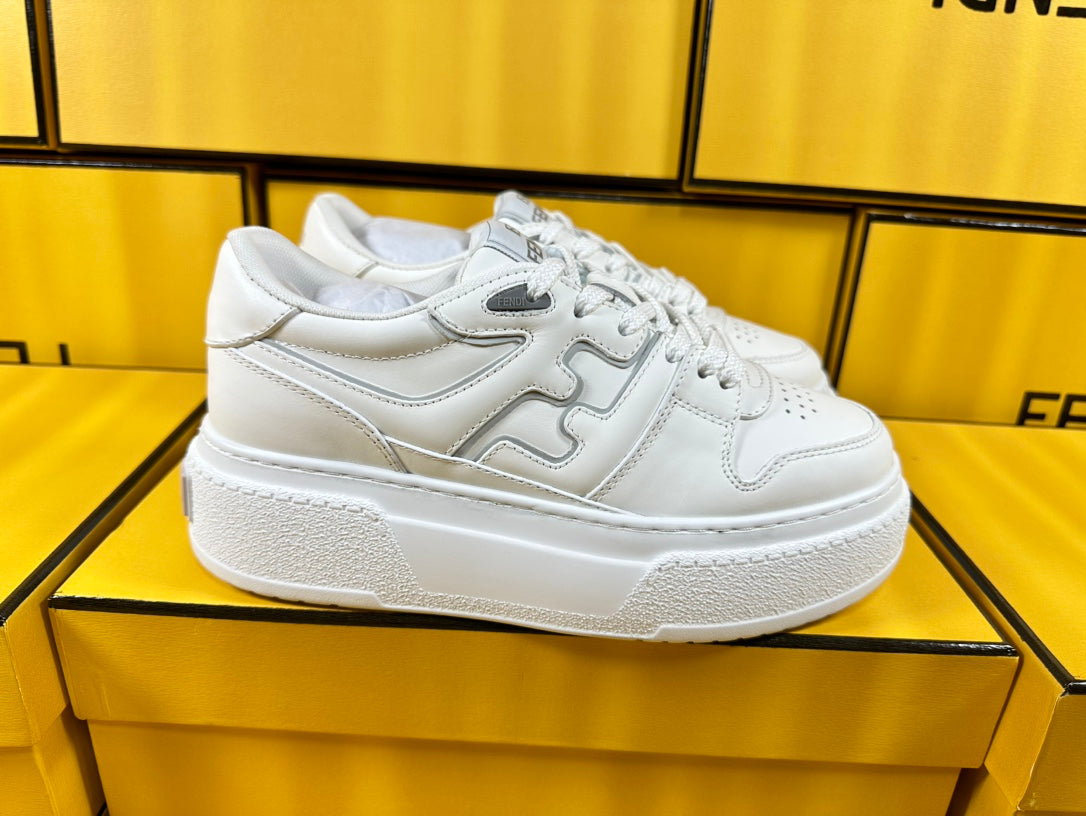 FENDI THICK- ED SNEAKER IN WHITE LAMBSKIN
