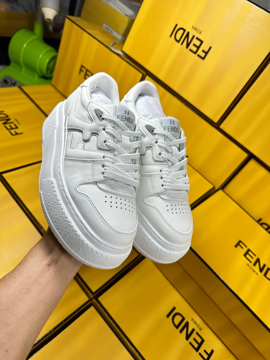 FENDI THICK- ED SNEAKER IN WHITE LAMBSKIN