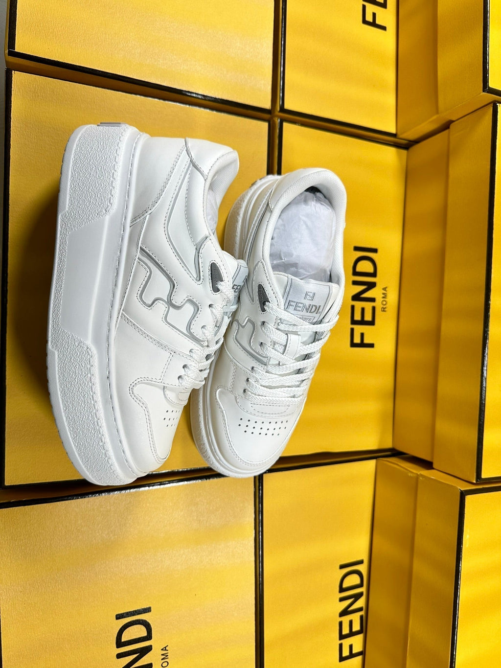 FENDI THICK- ED SNEAKER IN WHITE LAMBSKIN