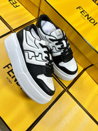 FENDI THICK- ED SNEAKER IN WHITE AND BLACK LAMBSKIN