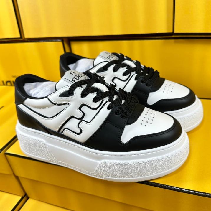 FENDI THICK- ED SNEAKER IN WHITE AND BLACK LAMBSKIN